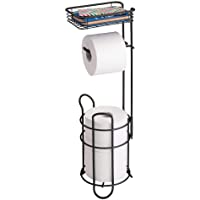mDesign Portarrollos de papel higiénico con estante – Elegante dispensador de papel higiénico de metal – Porta rollos de…
